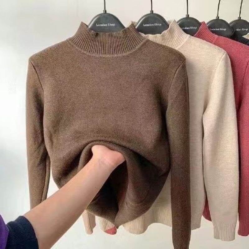 Suéter Feminino Forrado em Veludo Para Inverno